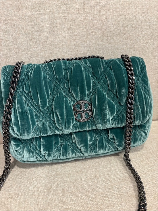 Tory Burch Handbags - Tory Burch Velvet-Trim Teal Shoulder Bag